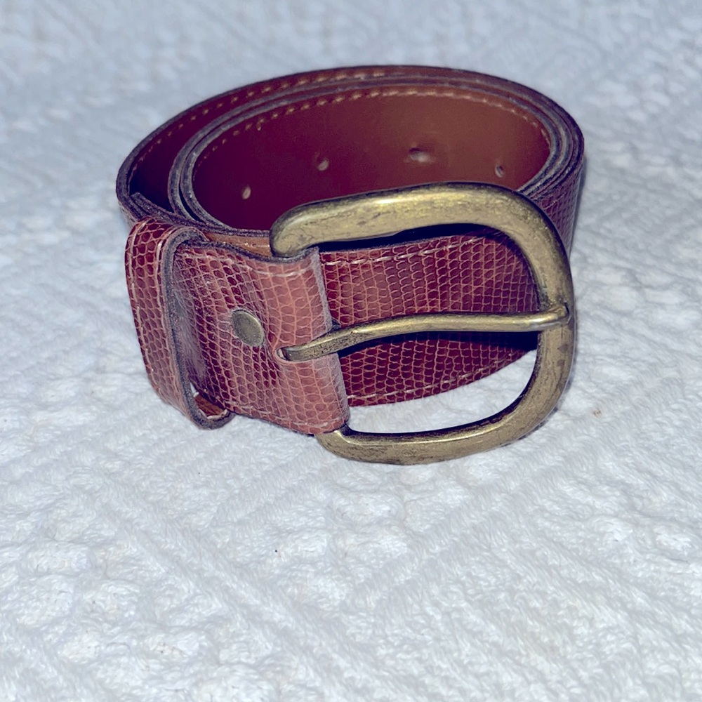Brown Snakeskin Look Belt with Antique Brass Buckle 6 - Picture 1 of 5